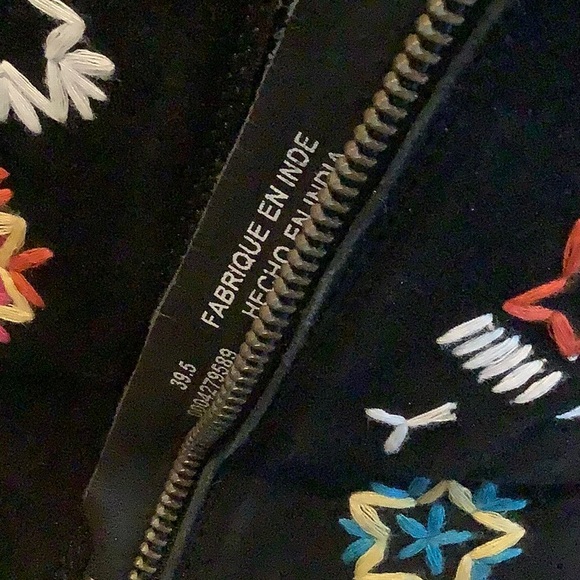 FREE PEOPLE Black Leather Suede Celestial Embroidered Heeled Ankle Boots 38.5 - Picture 9 of 12